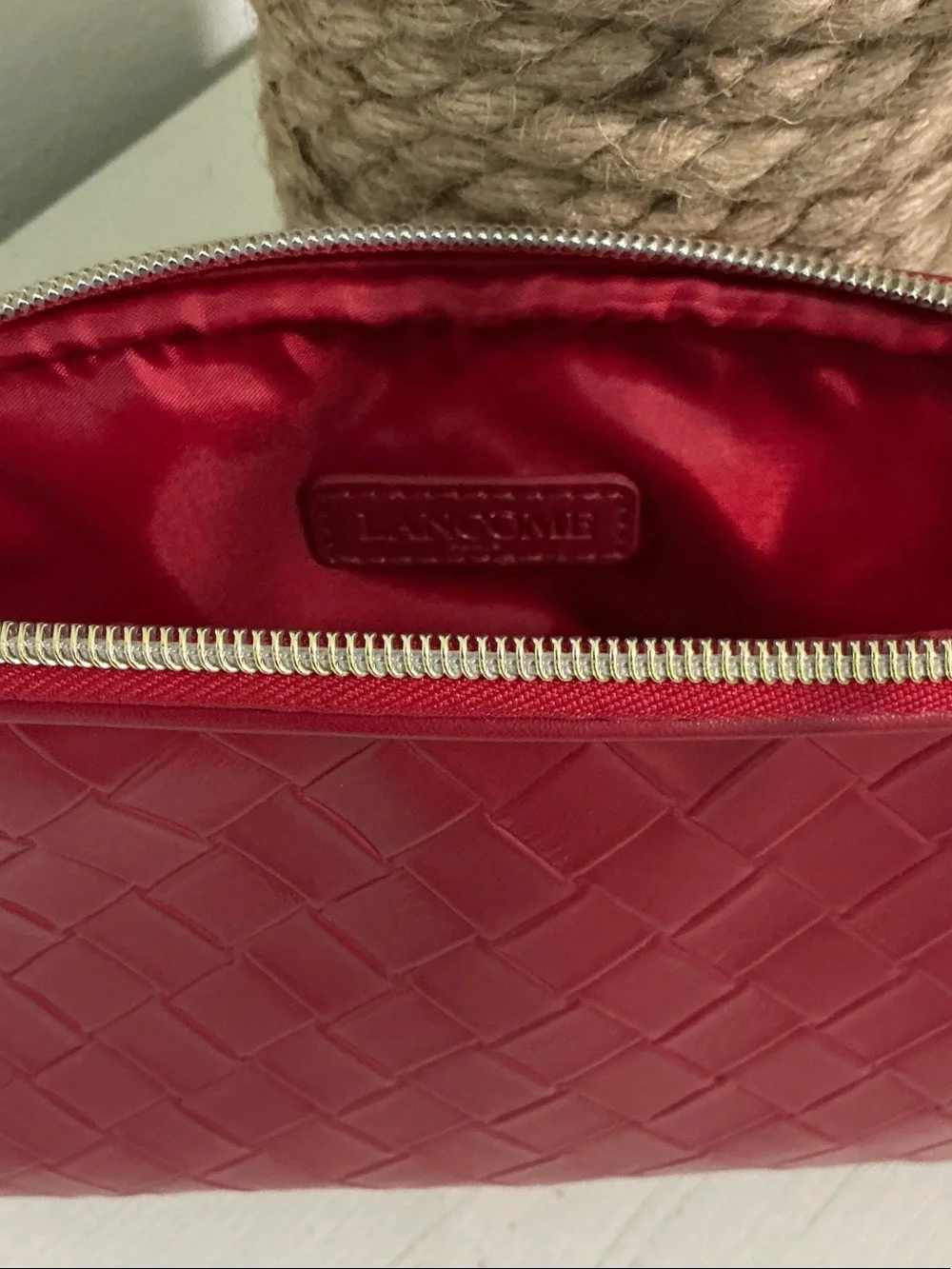 Lancome Red Woven Cosmetic Bag